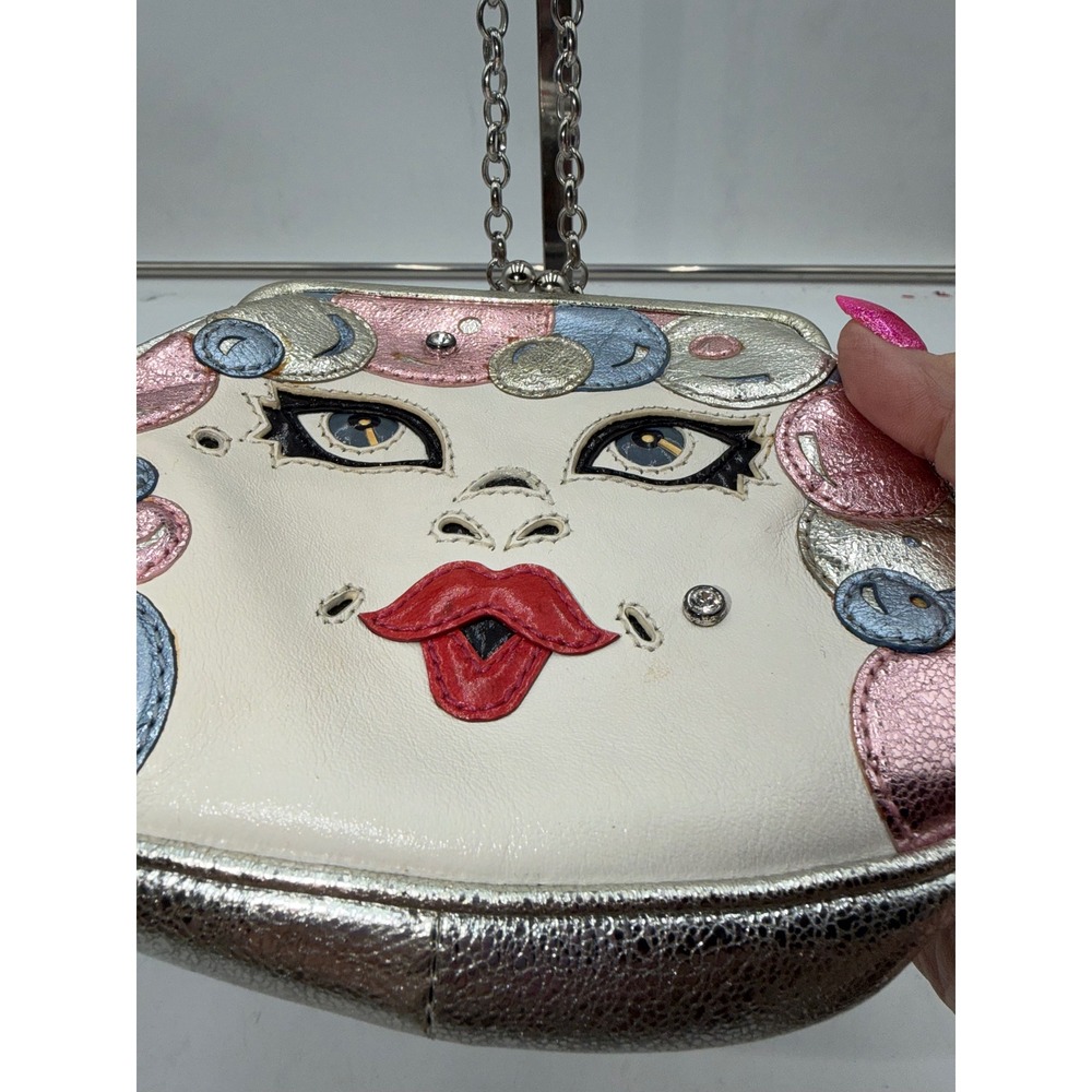 Brighton Vintage Love Caty Metallic Silver Leather Face Coin Purse Crossbody Bag - Picture 3 of 11